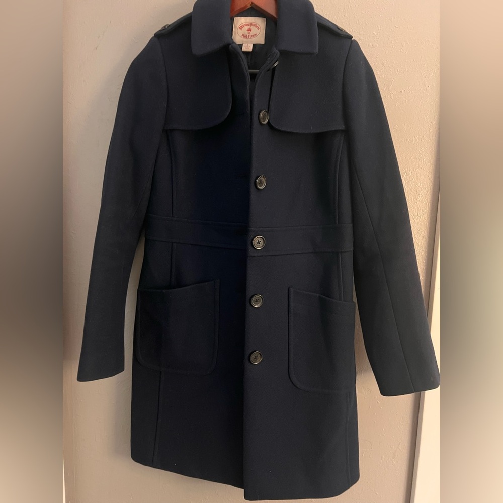 Classic Vintage Brooks Brothers Navy Women's 3/4 Wool Coat Red Fleece Label 2